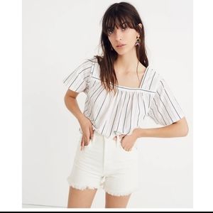 Madewell Striped White Square-Neck Top Size XS